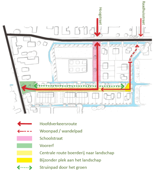 Kaart met wegen en huizen ingetekend