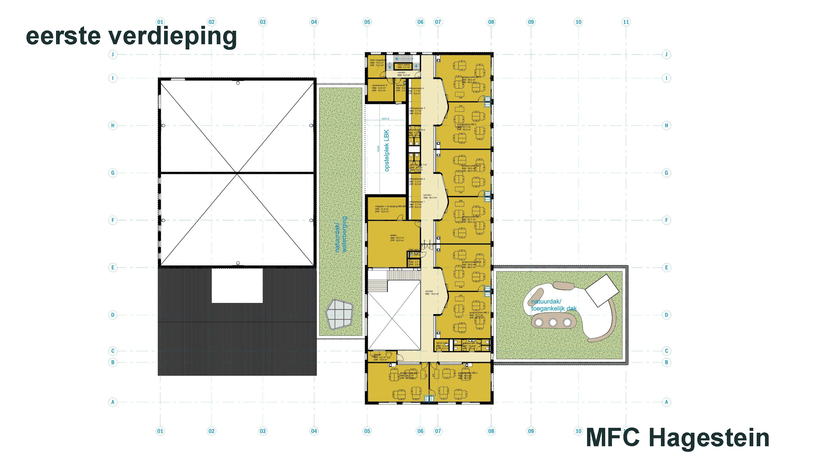 Plattegrond van de eerste verdieping van MFC Hagestein
