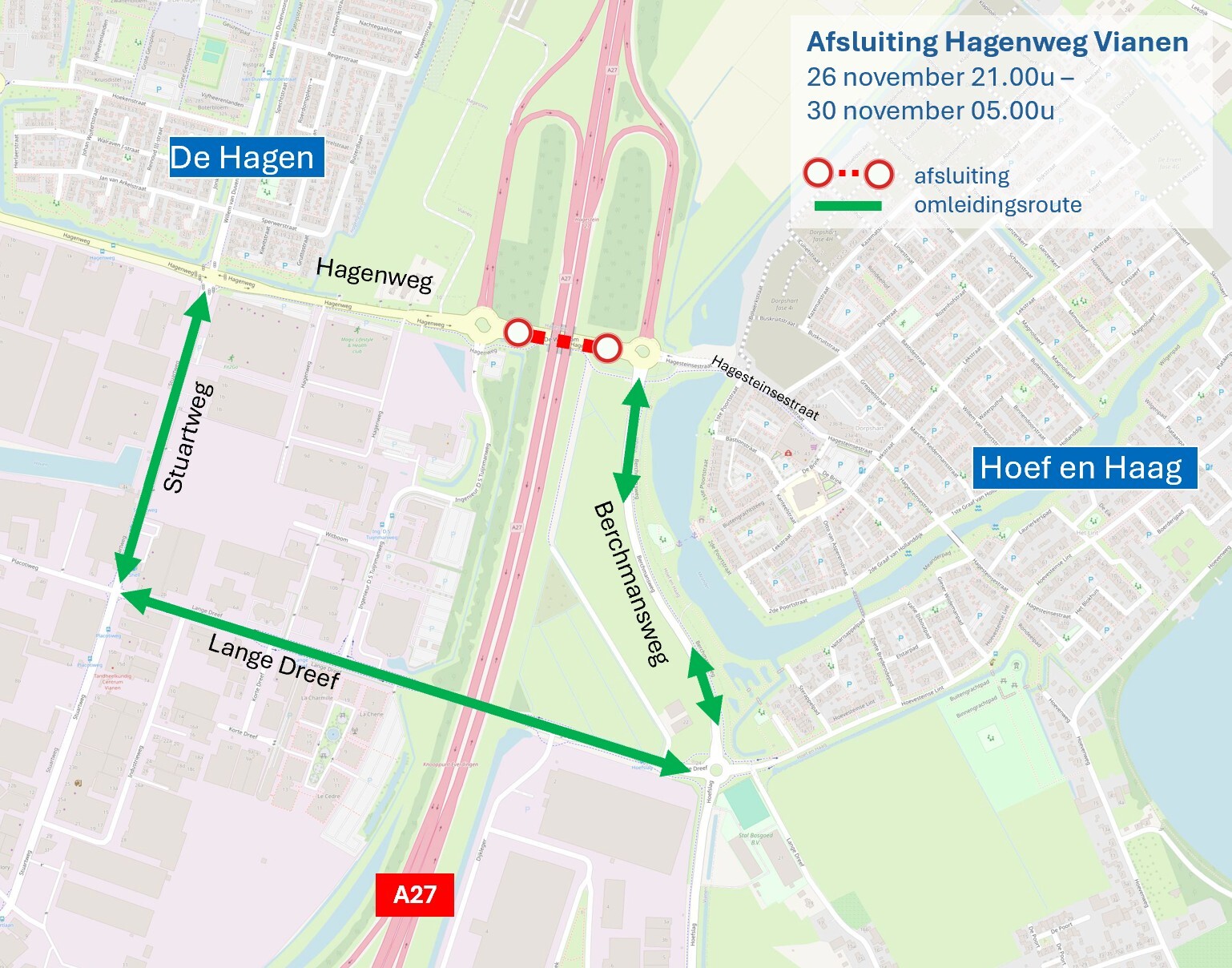 Afsluiting Hagenweg Vianen en omleidingsroute
