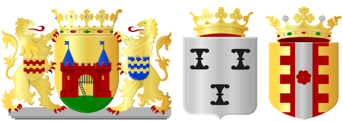 De drie wapens van de voormalige gemeenten Leerdam, Vianen en Zederik